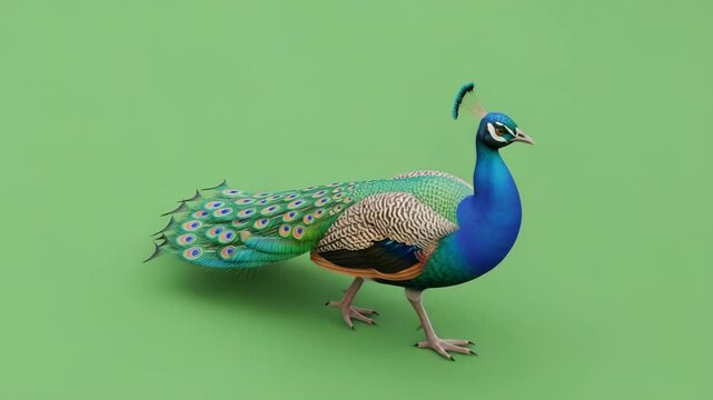 peacock walking forward with a green screen background