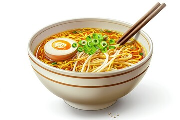 Clear Pixel Picture of Ramen a Bowl with Egg Isolated on White