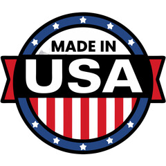 Circular Made in USA Badge with Stars and Stripes.