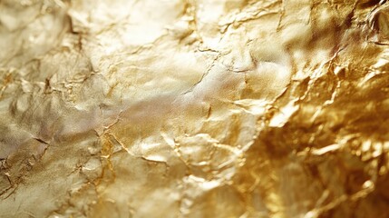 Naklejka premium Textured Gold Foil Background with Subtle Crinkles and Shine for Elegant Design Elements in Various Creative Projects