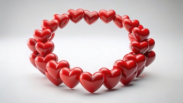 Red hearts entwined in a circular shape, symbolizing unity and love, affection, connection,  affection, connection, romance