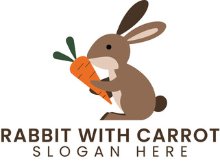 Adorable Brown Rabbit Holding a Fresh Orange Carrot Cute Farm Food Logo Hare    