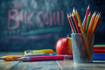 A Poster of a School Supplies with the Words Back to School Written on it