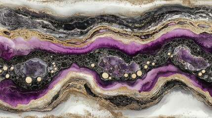 An abstract background with a watercolor effect, showcasing purple and white colors, splashes, and a cloud-like texture, is complemented by a gradient design and offers ample copy space for creative