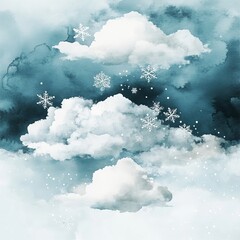 Watercolor cloud in abstract style with blue and white paint splatters set against a light background, ideal for incorporation into design, print, and graphic projects