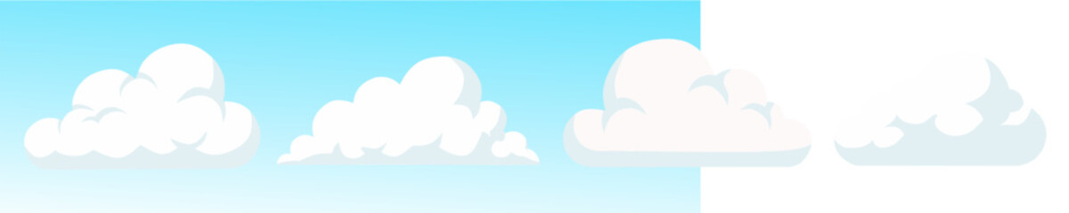 Fluffy White Clouds on Blue Sky - Cartoon Cloud Collection. Perfect For Landscapes Background Design