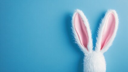 Obraz premium Fluffy Bunny Ears Against Serene Blue Backdrop Symbolizing Easter Festivities
