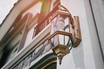 Elegant Exterior Wall Lantern Lighting on Modern Home Design with Architectural Features and...