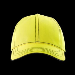 Bright Yellow Cap with Stitching Detail on Black Background
