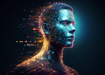 グリッチコア　サイバー　ピクセル男性の斜め顔