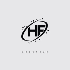 HF Creative Monogram Logo – Minimal Futuristic Letter mark Design with Space Orbit Style and swirl Style  for Modern Branding & Tech Identity