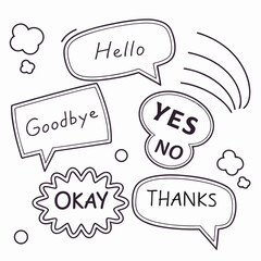 Hand-drawn Speech Bubbles with Common Phrases.