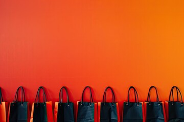 High Quality Image of a Row of Bags with a Red and Orange Background
