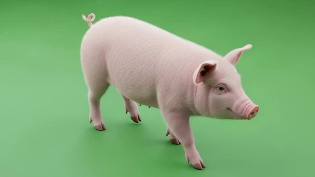 pig animal walking forward with green screen background