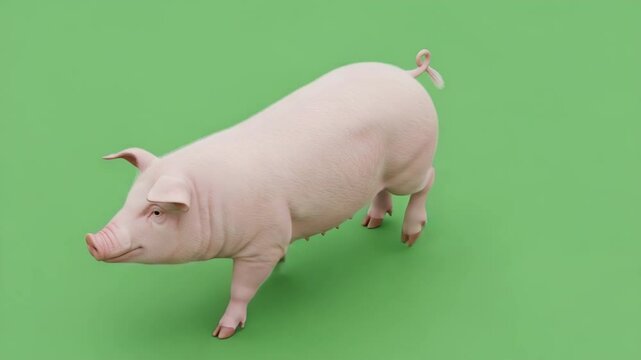 pig animal walking forward with green screen background