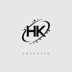 HK Creative Monogram Logo – Minimal Futuristic Letter mark Design with Space Orbit Style and swirl Style  for Modern Branding & Tech Identity