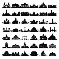 Fototapeta premium architectural silhouette set, Black & White silhouette set 