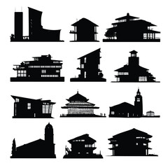Naklejka premium architectural silhouette set, Black & White silhouette set 