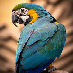 Vibrant Blue-and-Yellow Macaw Parrot Close-Up

