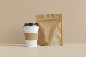 Detailed Picture of Coffee Cup and Pouch Packaging Mockup