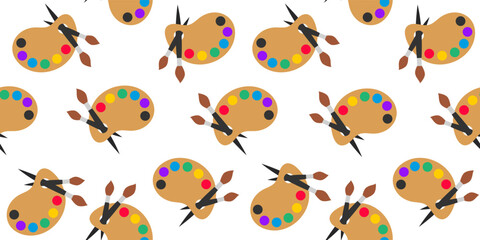 paint palette and brushes seamless pattern  print design vector illustration 