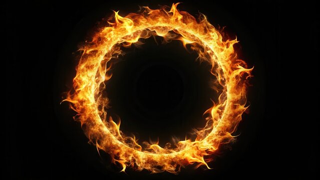 A light ring with fire flames effect on a black background, creating a warm and cozy ambiance , burnt, night, burnt, night, glowing