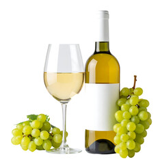 White Wine Bottle and Glass with Grapes