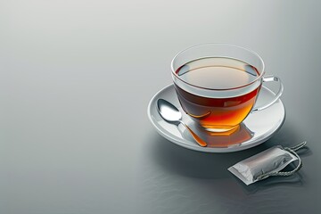 Ultra Hd Visual of Cup of Tea with Tea Bag on a Gray Background