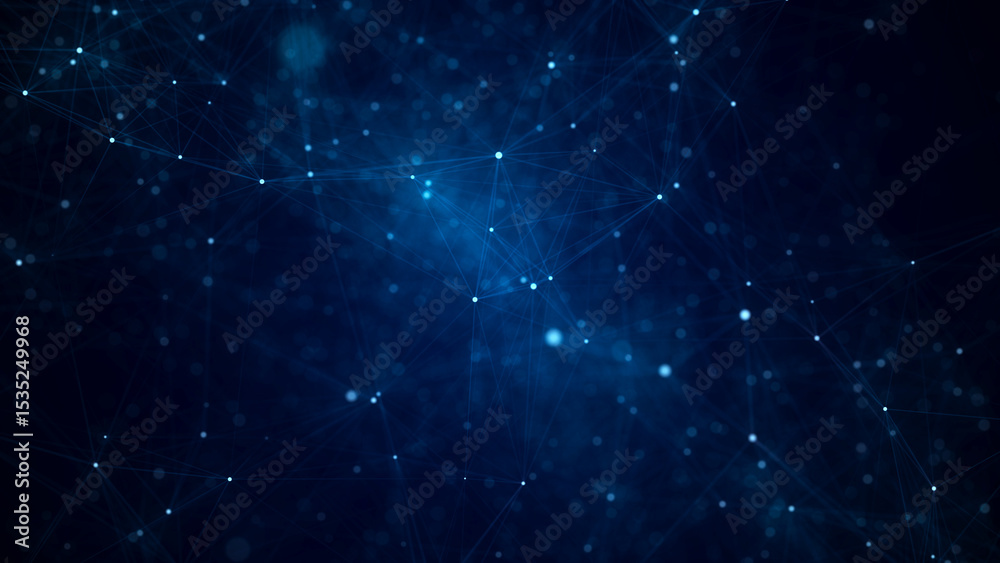 Poster network connection structure. abstract blue background with moving dots, lines and triangles. futuri