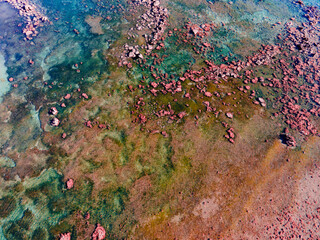 Abstract Aerial View of Rocky Shoreline with Vibrant Color Grading