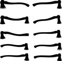 Dynamic vector illustration showcasing a diverse collection of axes and hatchets in various sizes and vibrant colors, ideal for outdoor, camping, lumberjack, and tool-related design projects.