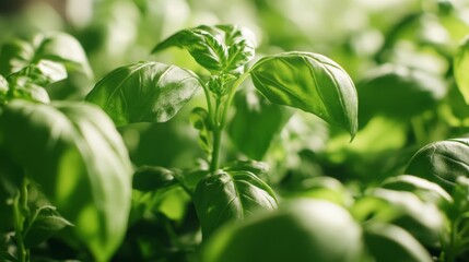 Obraz premium Lush Green Basil Plants Close Up