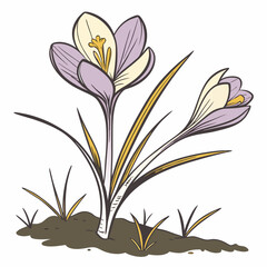 Crocus Flower Vector | Generative AI & Linocut Silhouette Floral Design