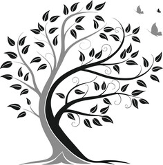 Elegant Silhouette Tree with Butterflies with leaves
