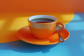 Flawless Image of a Cup of Coffee with a Spoon on a Saucer and a Napkin