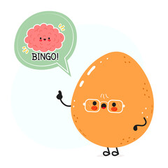 Cheerful orange egg character wearing glasses, pointing to brainstorming thought bubble with bingo text