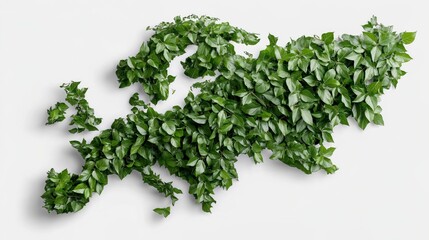 Obraz premium Green foliage map of Europe created with leaves on a plain background