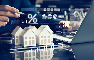 Financial for property or real estate management with person forecasting yield ratio and cost.Banking and loan concepts.business investment