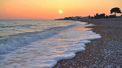 Seascape at Dusk with Waves Crashing on Beach Rocky Coastline