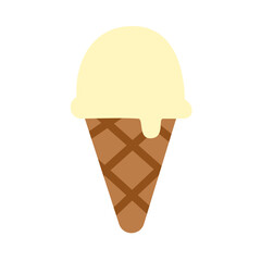 vanilla ice cream with cone flat icon. Ice cream vector illustration.