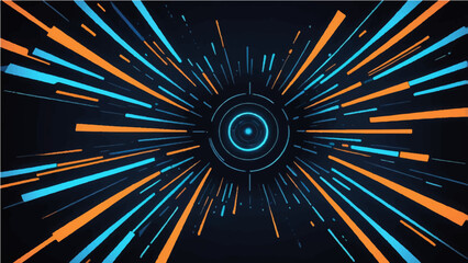 blue and orange neon dark streaks radiating from the center on a dark background, evoking themes of technology and bots.