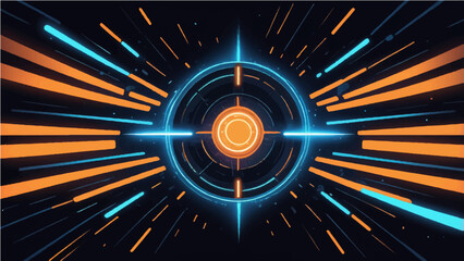 blue and orange neon dark streaks radiating from the center on a dark background, evoking themes of technology and bots.