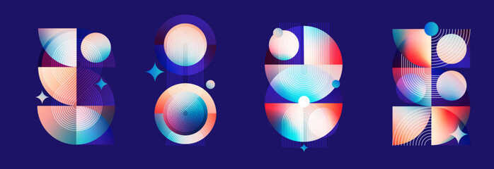 Abstract geometric shapes modern line design background boho and Bauhaus. poster retro linear graphic art set
Vector illustration graphic elements for flyer, cover, brochure modern frame