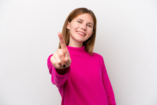 Young English woman isolated on white background showing and lifting a finger - Powered by Adobe
