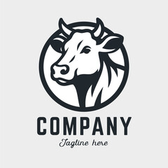 Cow head, farm concept logo design and template illustration.
