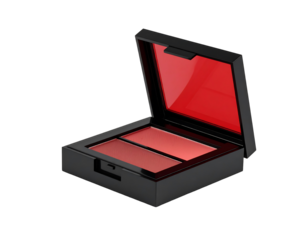 Red And Rose Cosmetic Compact With Black Case On Transparent Background
