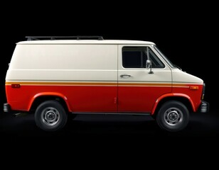 1970s White Cargo Van Mockup on Dark Clean Studio Background