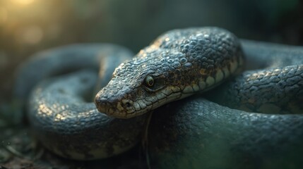 A solitary snake basks in the soft glow of dawn