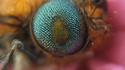 A vibrant blue and yellow insect's eye, a marvel of microscopic detail