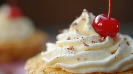 Indulge in the sweetness of a classic cherry-topped cupcake, with a rich white frosting that promises a delightful burst of flavor